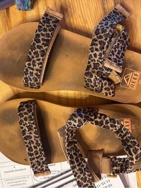 Reef Leopard-Print Strappy Sandals in Tan and Black